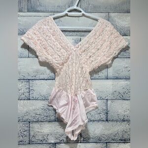 Vintage Kasara Pale Pink Lace Lingerie Bodysuit Sz Large